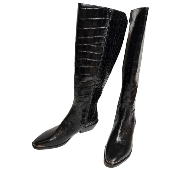 Sigerson Morrison Jaden Black Croc Leather Tall Boots Size 37.5 New - Picture 8 of 16